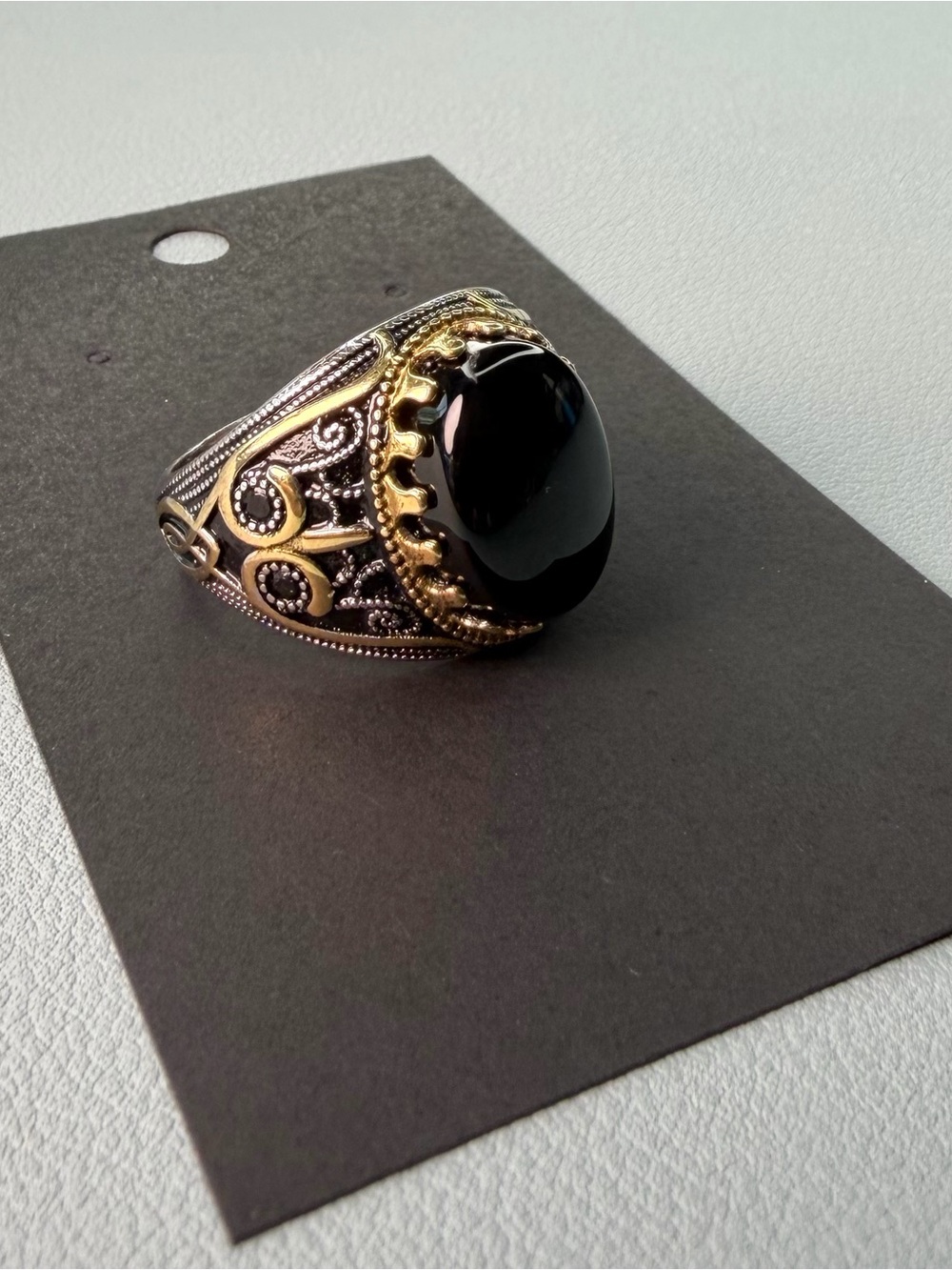 Black Onyx Men's Ring with Two-Tone Filigree | 925